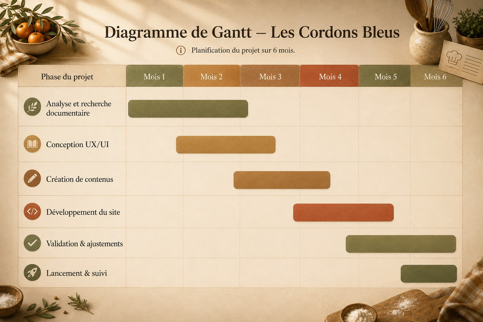 Diagramme de Gantt — Planning de pilotage Les Cordons Bleus