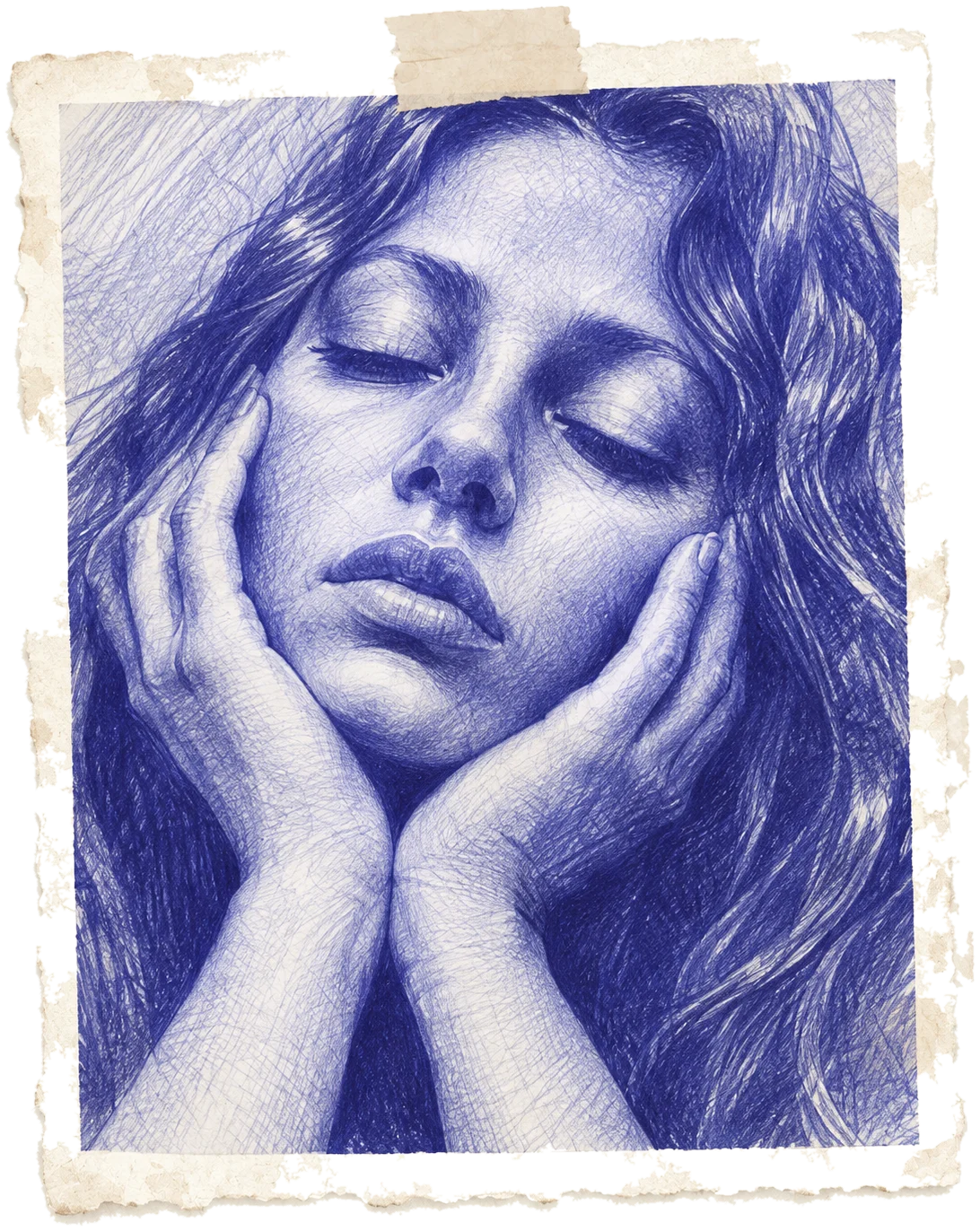Portrait au stylo à bille bleu — Dessin d'atelier